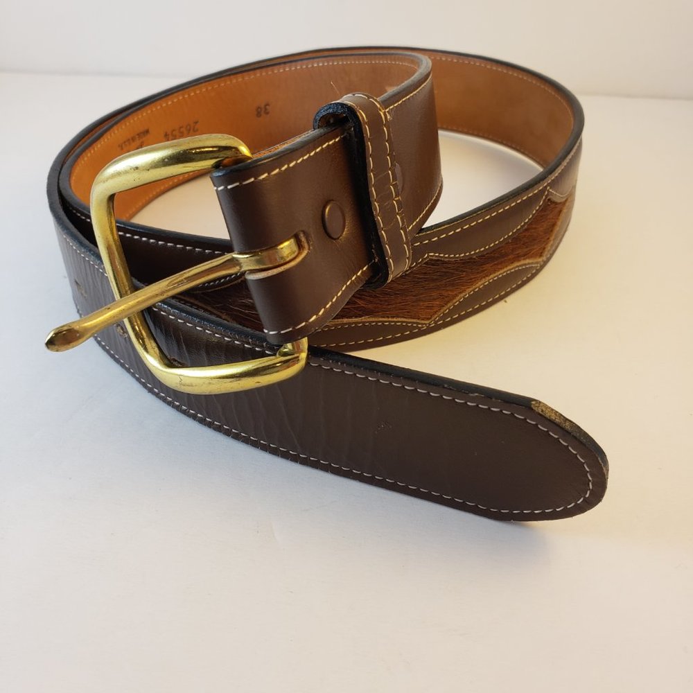 Tony Lama Brown Leather Belt with Animal Fur